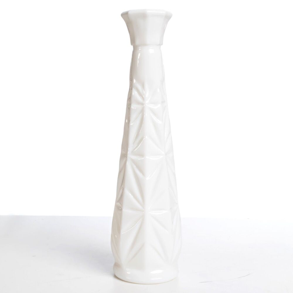 Vintage Starburst White Milk Glass Bud Vase 9" Slim MCM